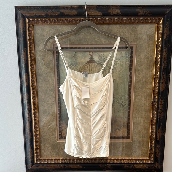 Cache Tops - NWT Cache Ivory Ruched Satin Fitted Top w/ Spaghetti Straps